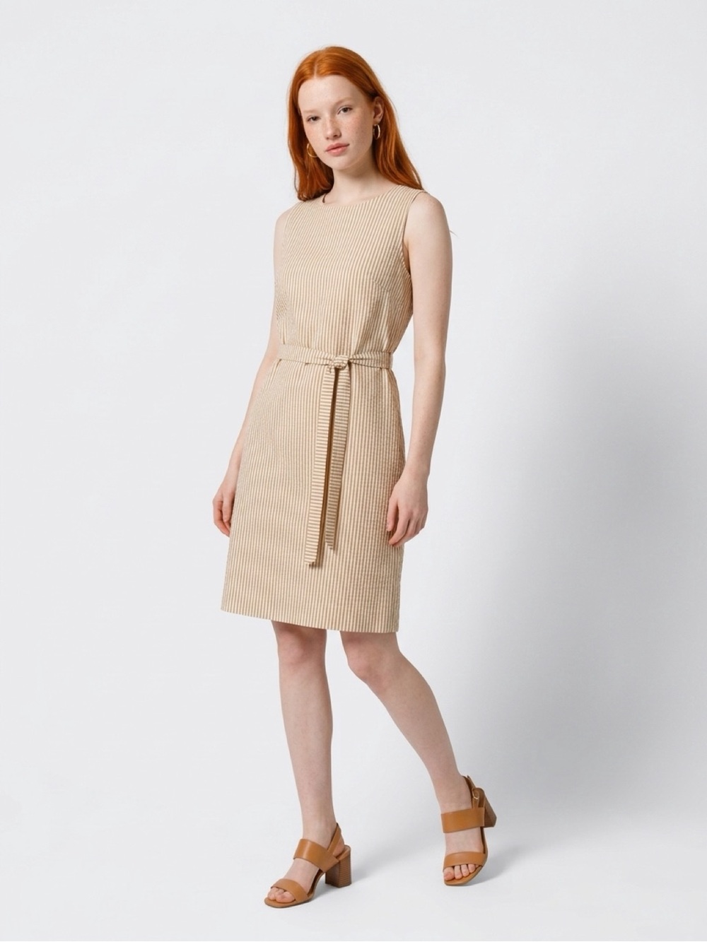 J. Crew Beige and White Striped Midi Dress